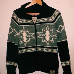 Triple five soul knit zip up patterned sweater